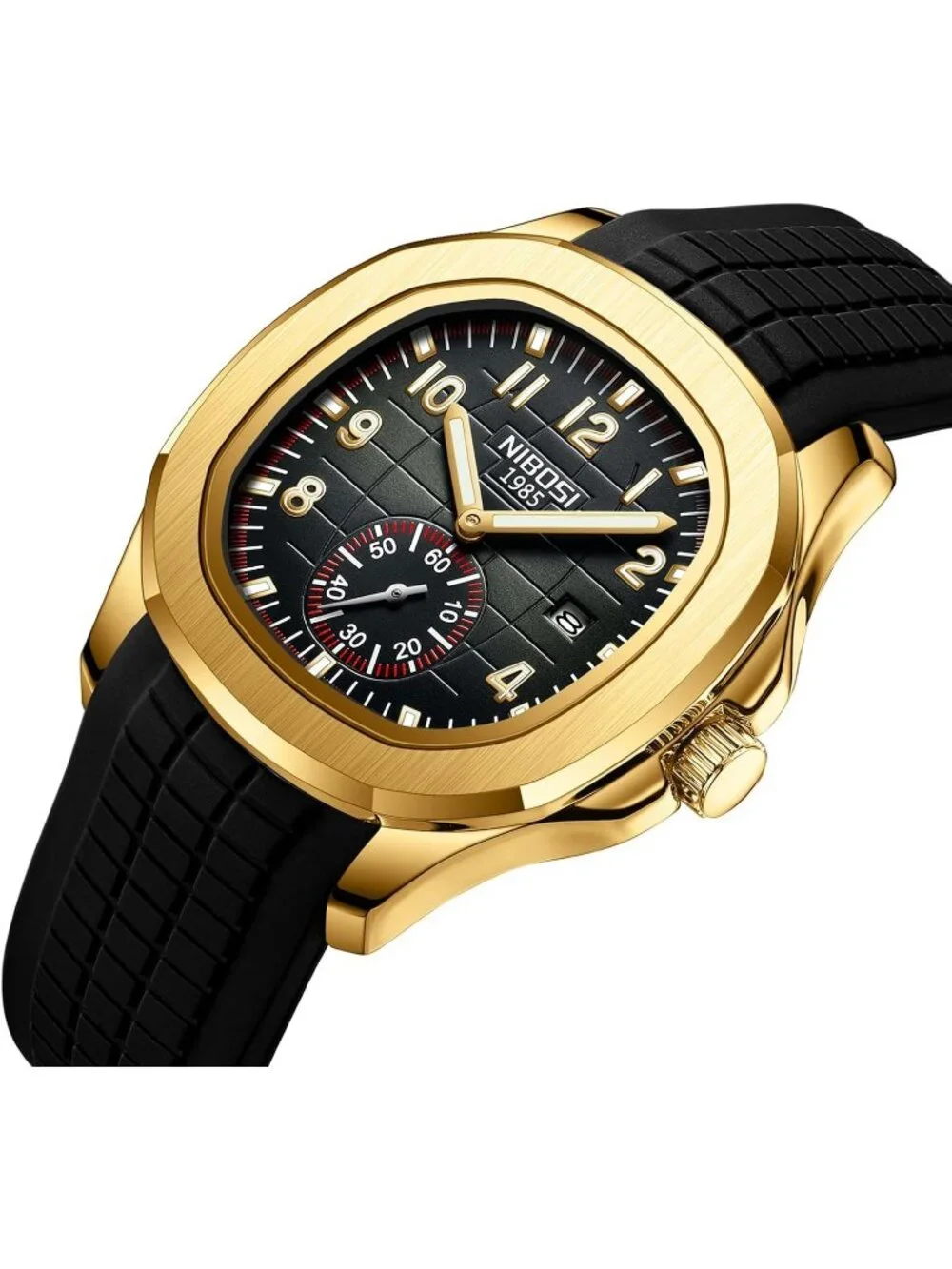 Men's Gold Black Silicone Strap Waterproof Fashion Quartz Classic Wrist Watch